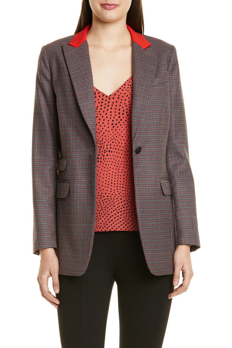 Paloma Check Stretch Wool Blend Blazer, Main, color, CHARCOAL