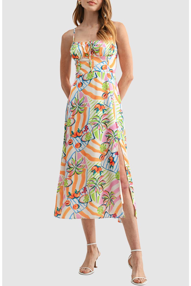 Shirred Neckline Midi Dress, Main, color, CONVERSATIONAL PRINT
