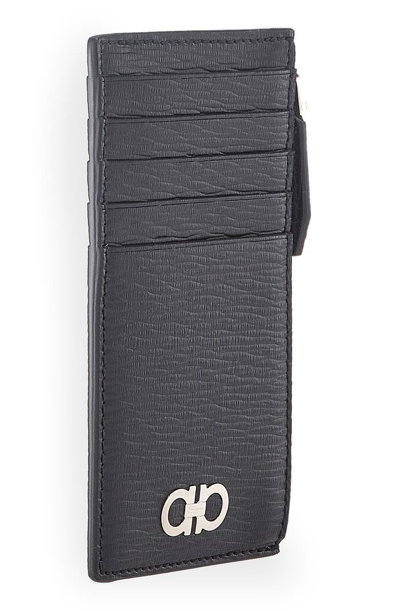 FERRAGAMO Revival Double Gancio Bicolor Zip Card Case, Alternate, color, Nero Red Ferragamo