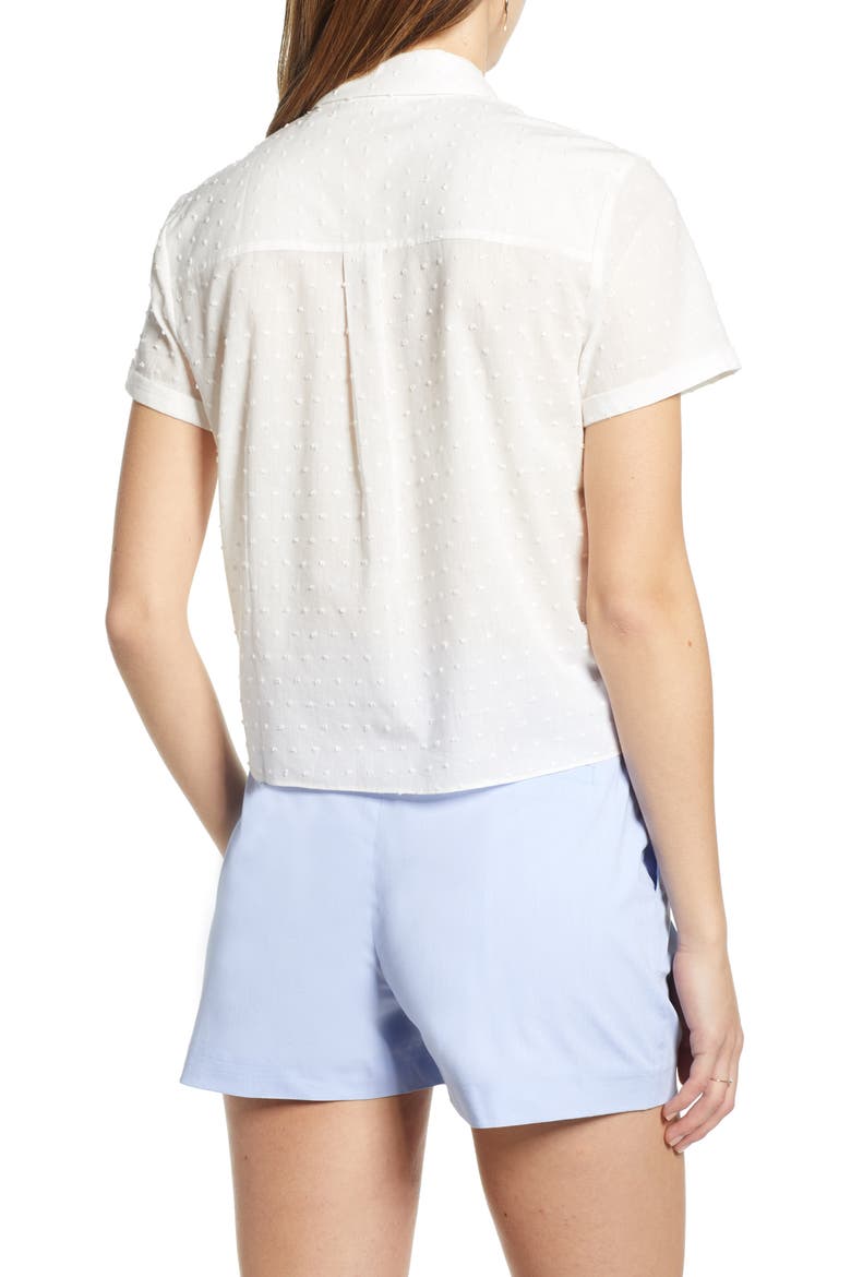 Tie Front Button Down Clip Dot Shirt, Alternate, color, IVORY CLOUD