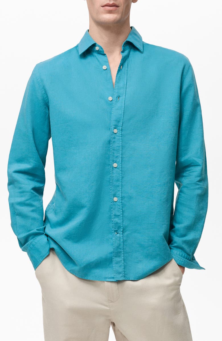 MANGO Linen & Cotton Button-Up Shirt, Main, color, 