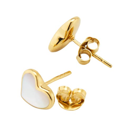Jan Leslie Heart Stud Earring Set In Sterling With 18k Gold Overlay In White