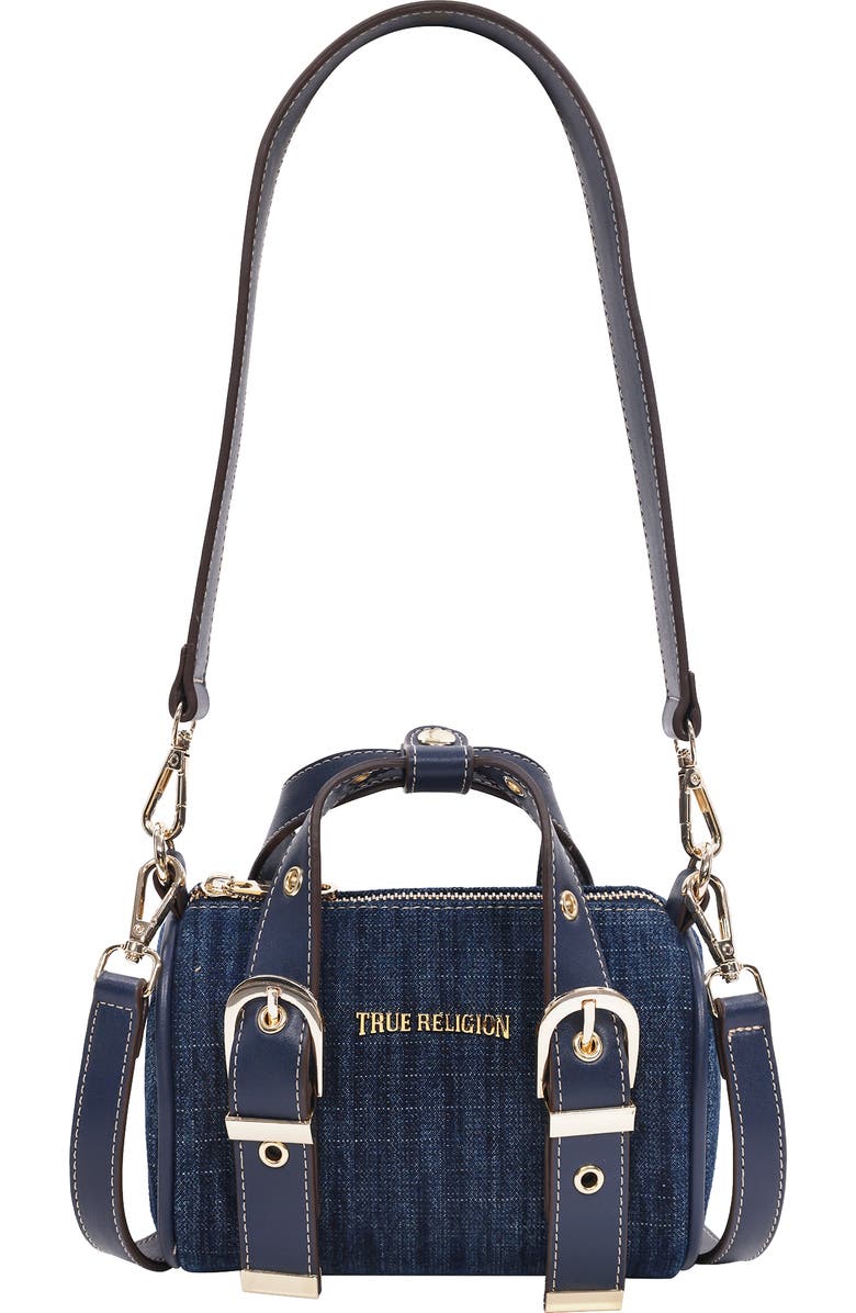 True Religion Denim Buckle Strap Mini Satchel, Main, color, Dark Denim