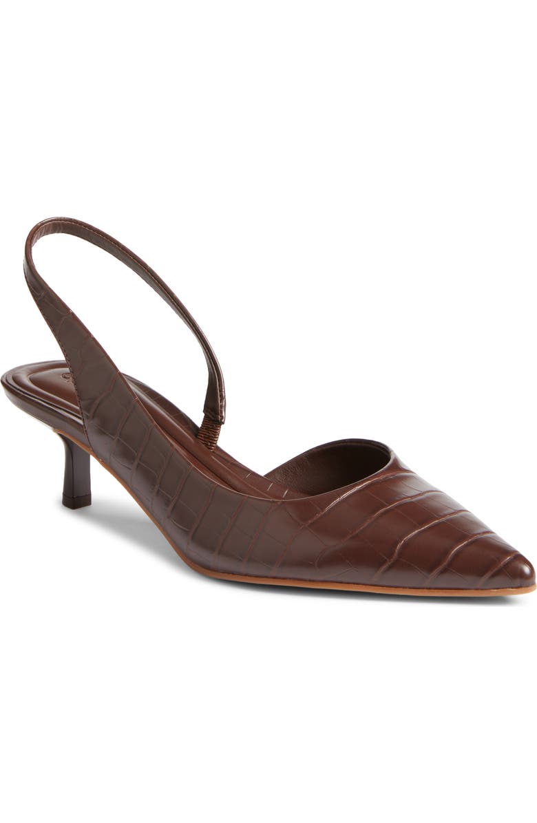 Open Edit Corina Slingback Half d'Orsay Pointed Toe Kitten Heel Pump, Main, color, Brown Chocolate Croco