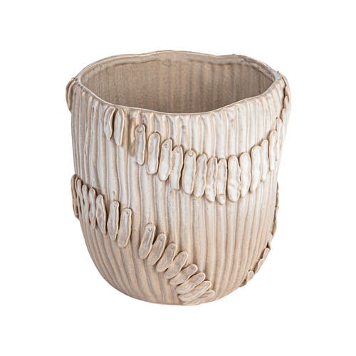 Storied Home Handmade Stoneware Pleated Vase With Pattern In Neutral
