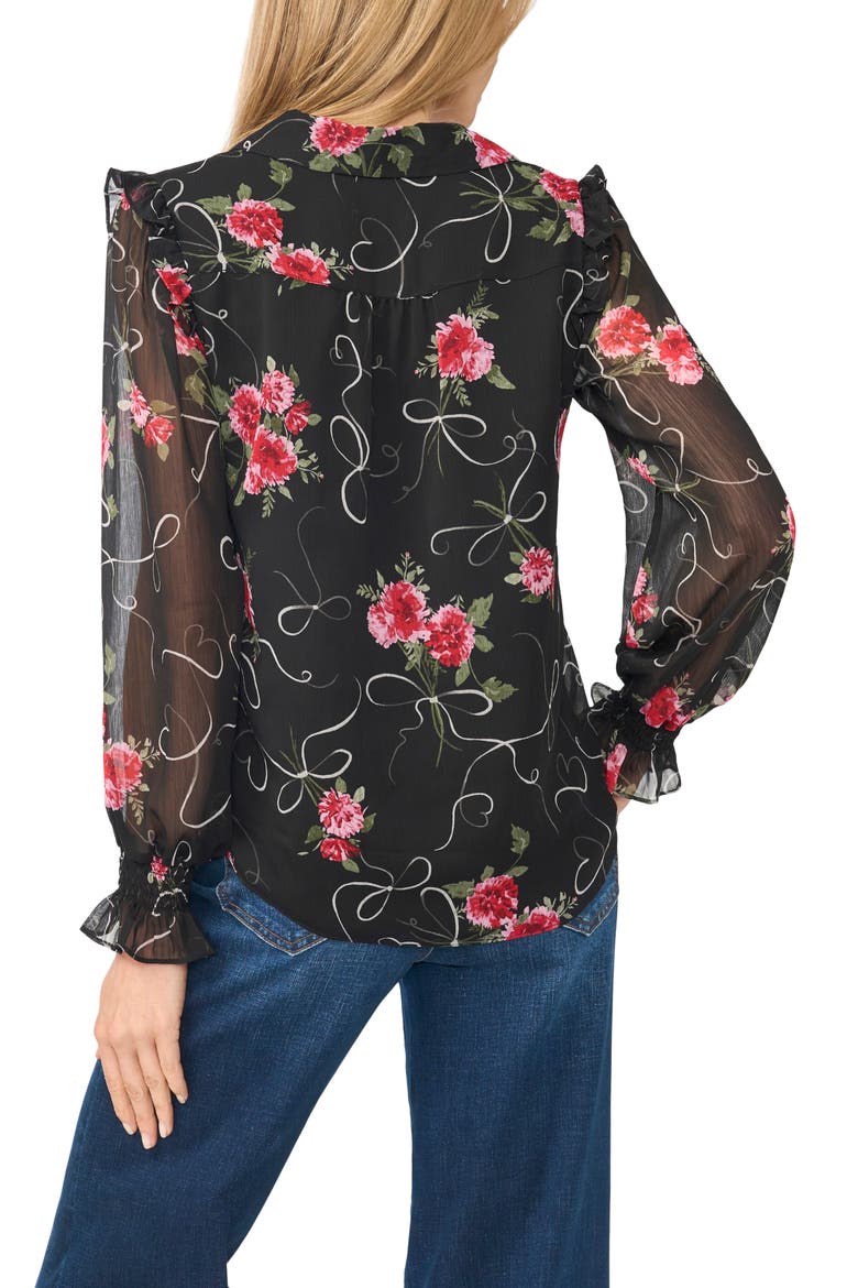 Ruffle Shoulder Long Sleeve Button Down Shirt, Alternate, color, RICH BLACK