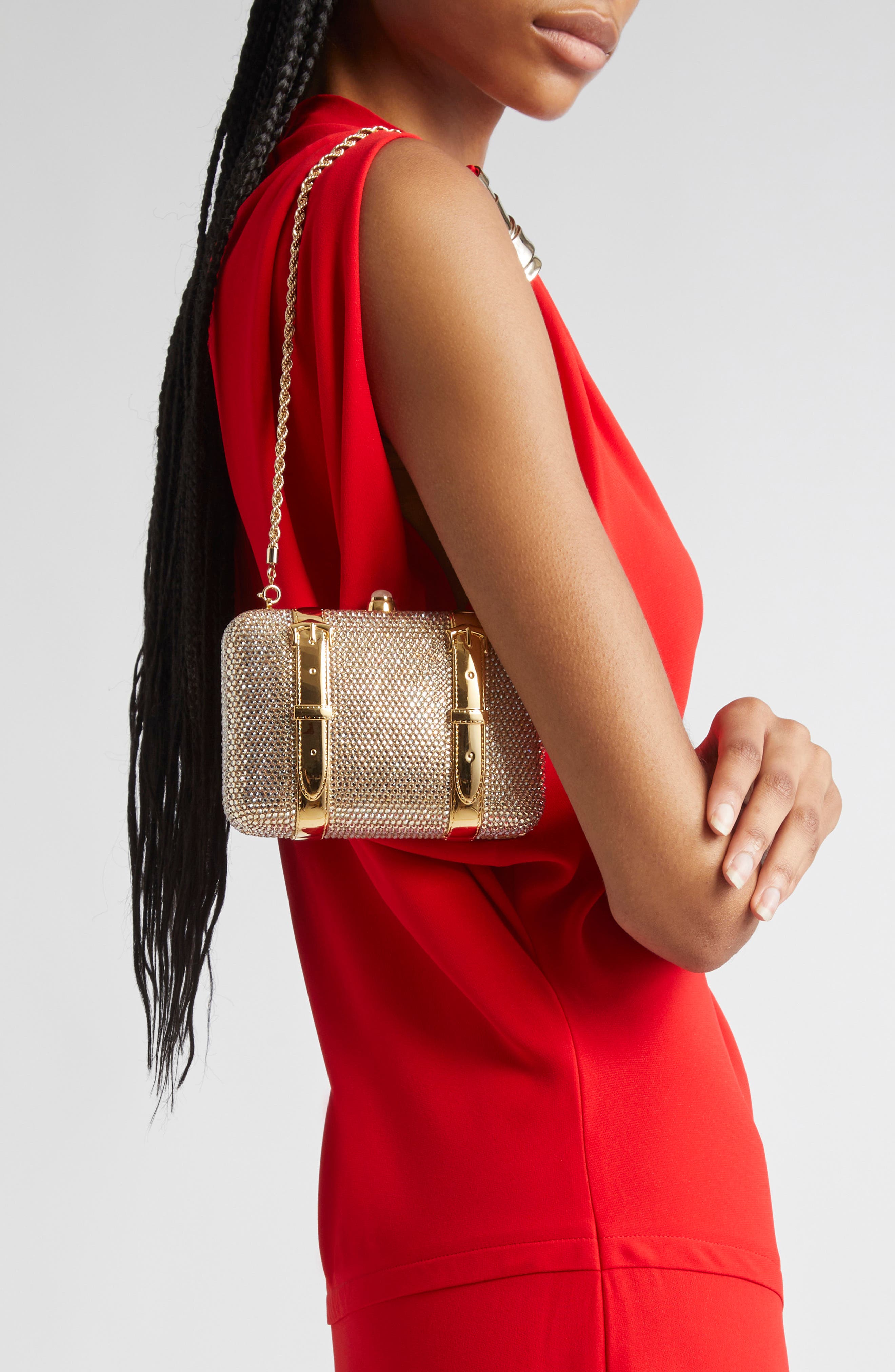 JUDITH LEIBER COUTURE Valise Crystal Clutch, Alternate, color, Champagne Prosecco