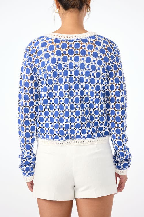 Trina Turk Sinai Geometric Knit Cardigan In Cobalt Cove/whitewash