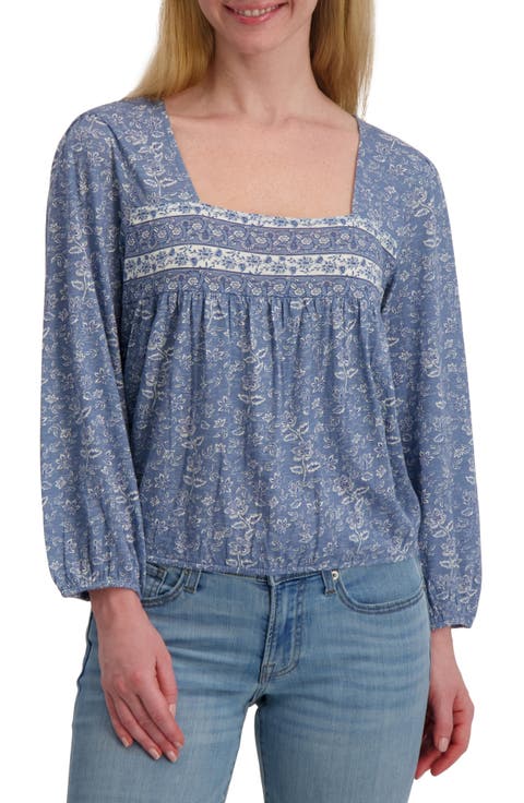 Floral Long Sleever Bubble Hem Cotton Top