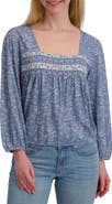 Lucky Brand Floral Long Sleever Bubble Hem Cotton Top