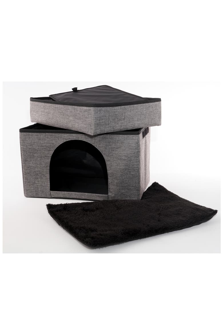 Precious Tails Rectangular 2-Tier Collapsible Pet Cat Cave Bed ...