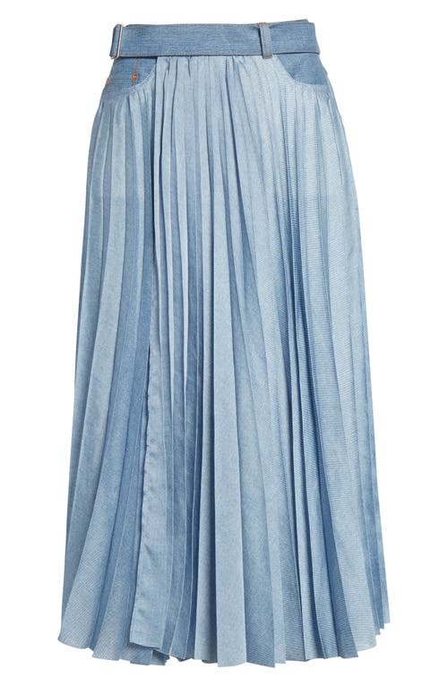 Sacai Pleated Belted Denim Midi Skirt In Blue