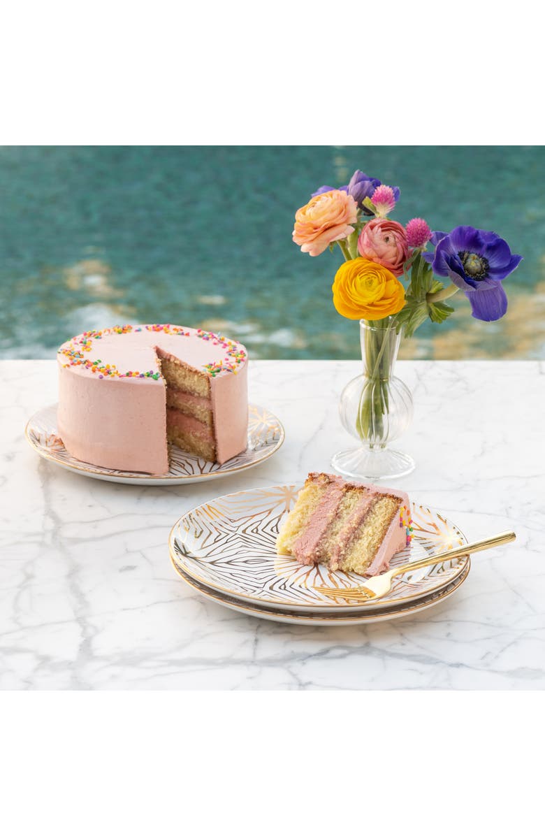 ANNA New York Set of 4 Talianna Lily Pad Ceramic Dessert Plates, Alternate, color, White And Gold