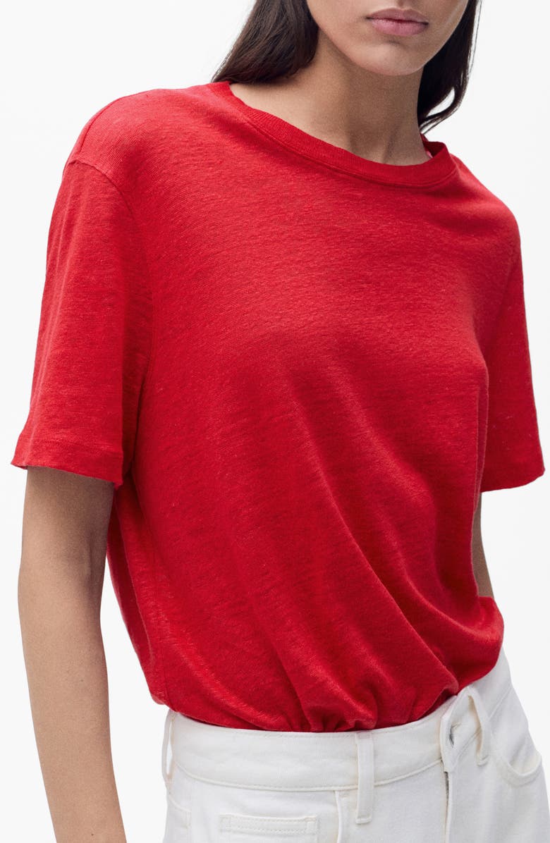 MANGO Crewneck Linen T-Shirt, Main, color, Red