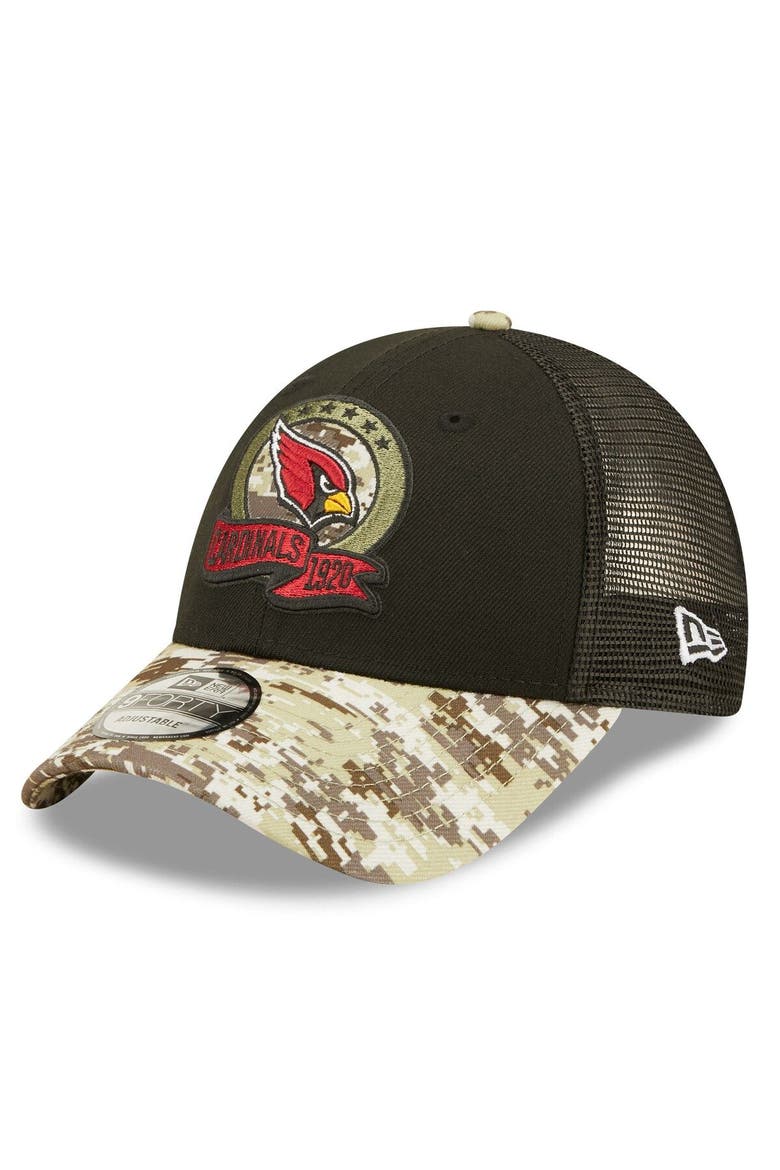 Youth New Era Black/Camo Arizona Cardinals 2022 Salute To Service 9FORTY Snapback Trucker Hat, Alternate, color, Black
