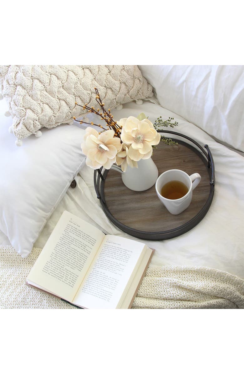 STRATTON HOME DECOR Black Metal & Wood Tray, Alternate, color, 