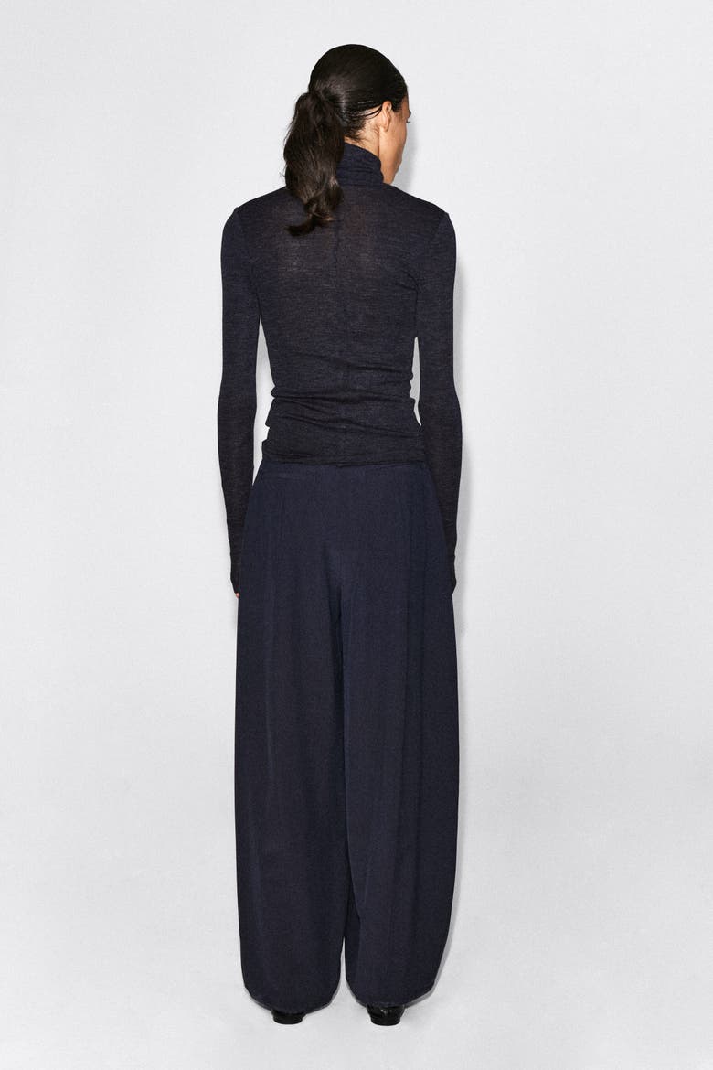Fluid Topstitched Barrel-leg Pants, Alternate, color, NAVY