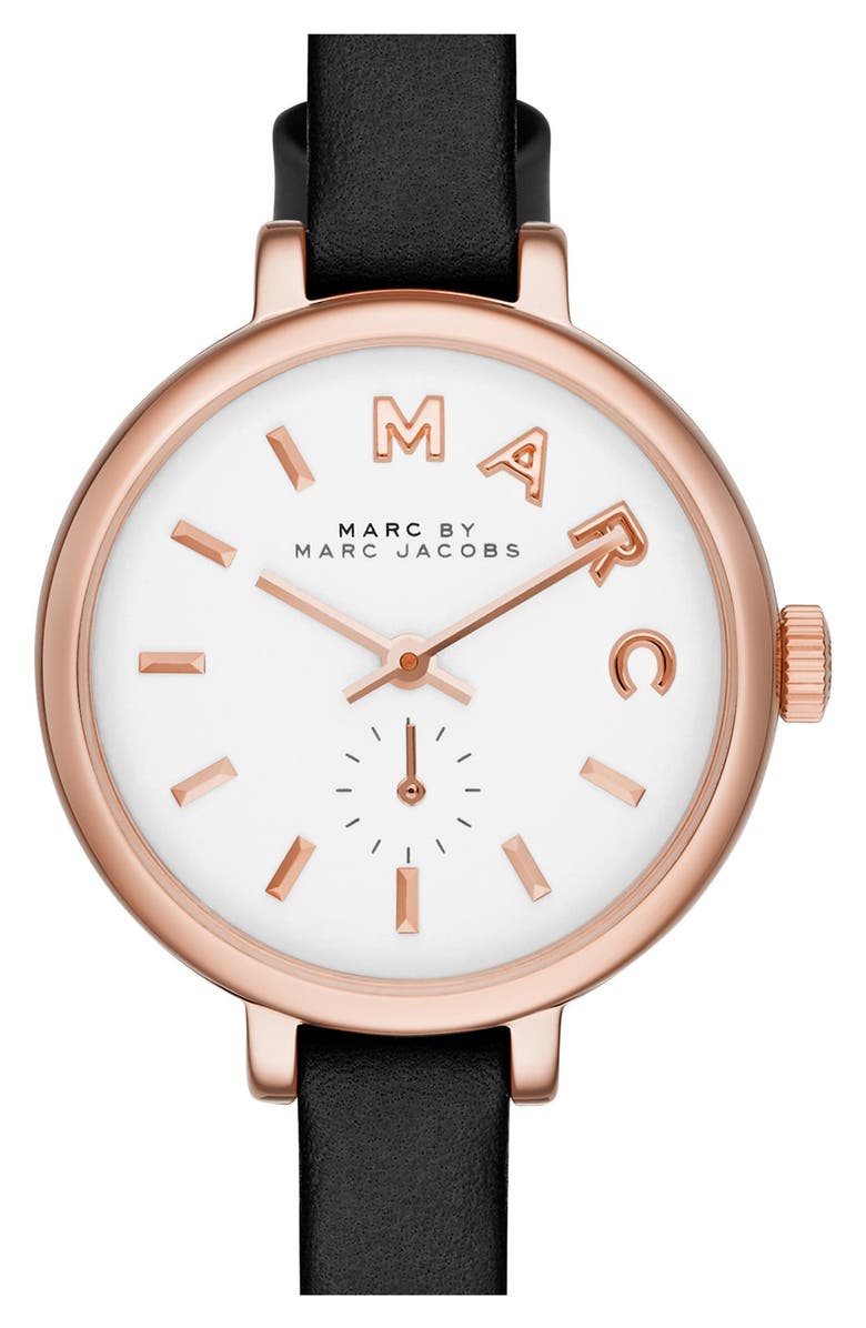 Marc Jacobs 'Sally' Round Leather Strap Watch, 28mm, Main, color, 