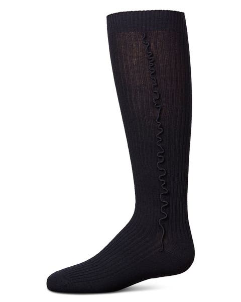 Ribbed Knee Sock with Wavy Line Ruffle