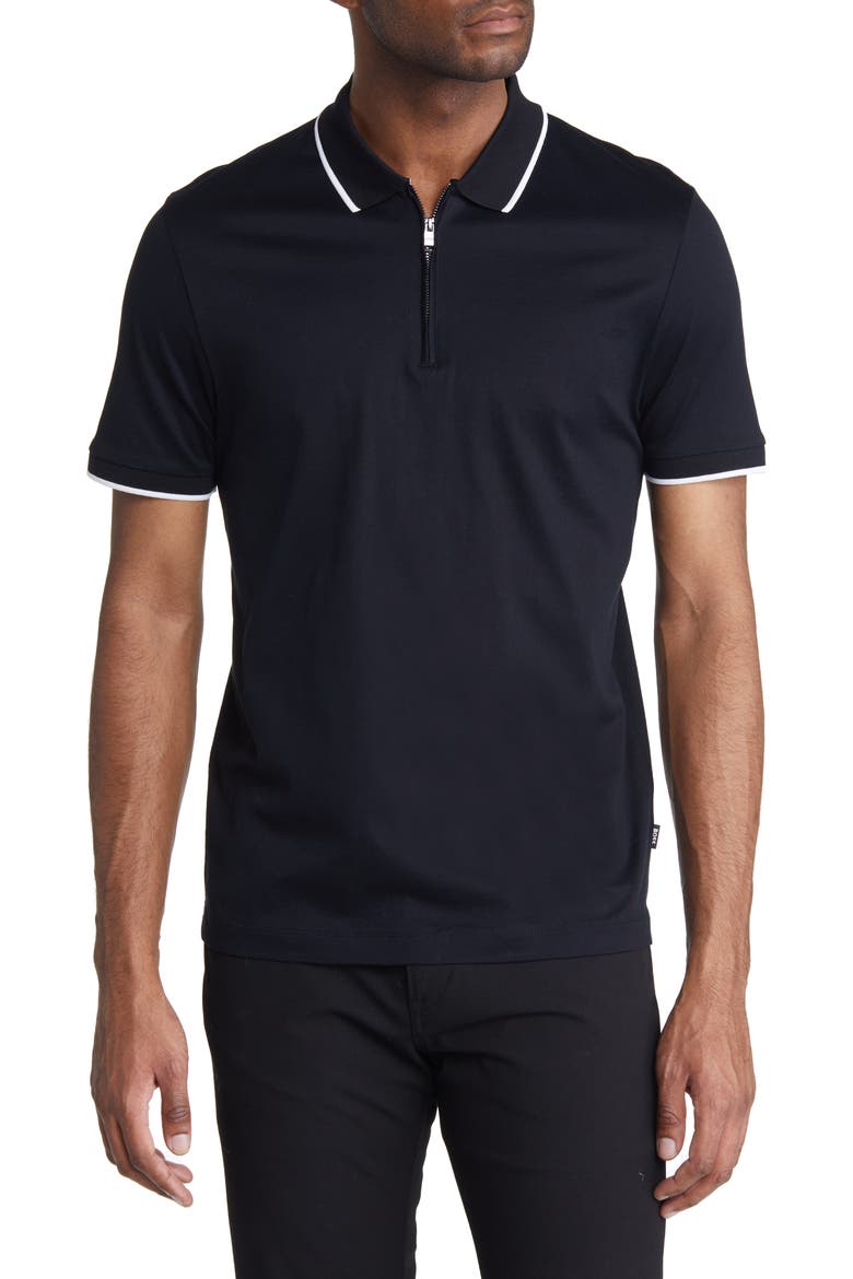 Polston Tipped Zip Polo, Main, color, BLACK