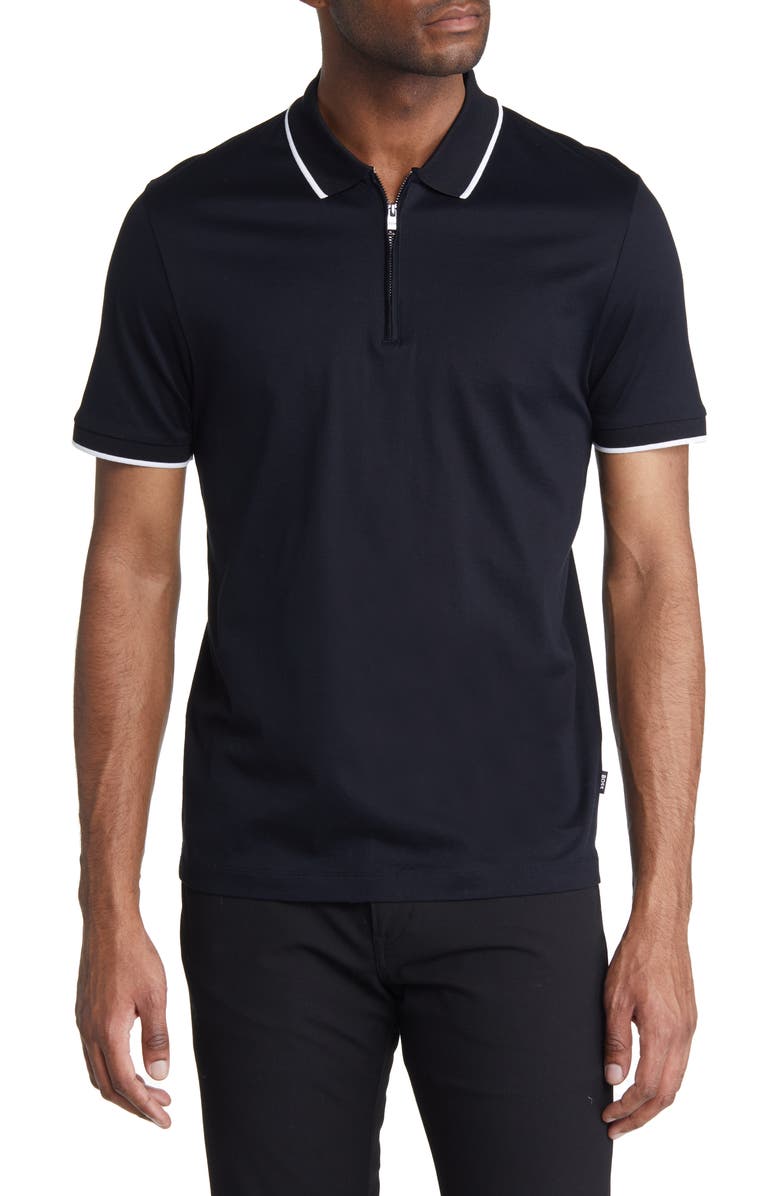 BOSS Polston Tipped Zip Polo, Main, color, Black