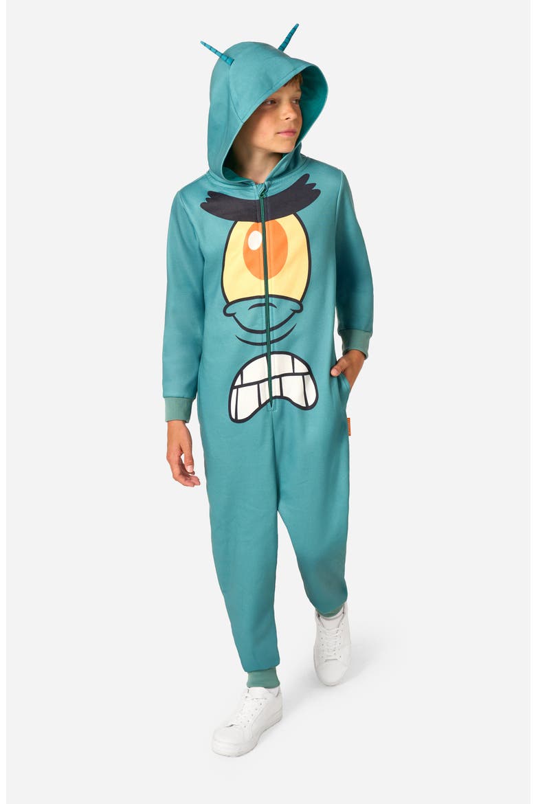 Kids' SpongeBob® Plankton One-Piece Hooded Jumpsuit, Alternate, color, PLANKTON