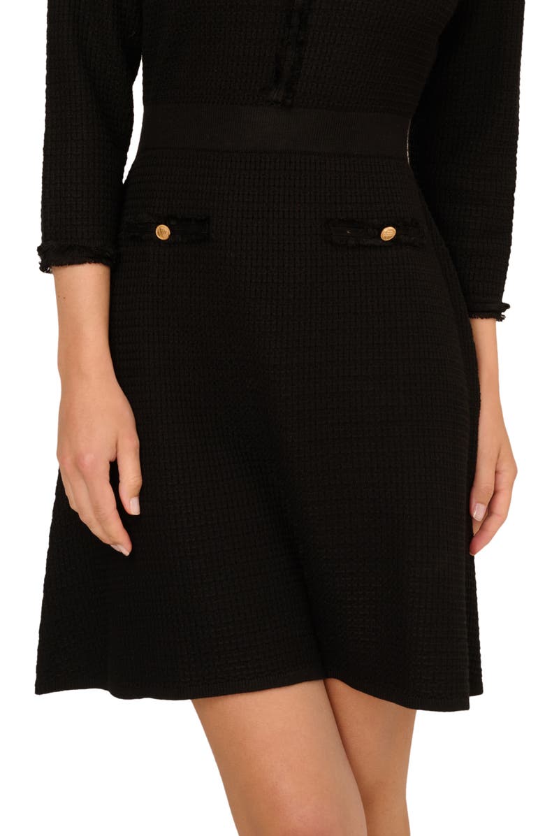 Adrianna Papell Waffle Knit Three-Quarter Sleeve Minidress, Alternate, color, Black