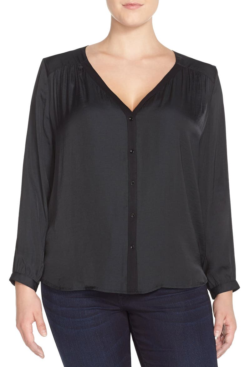 'Lorena' Back Drape Mixed Media Top, Main, color, BLACK