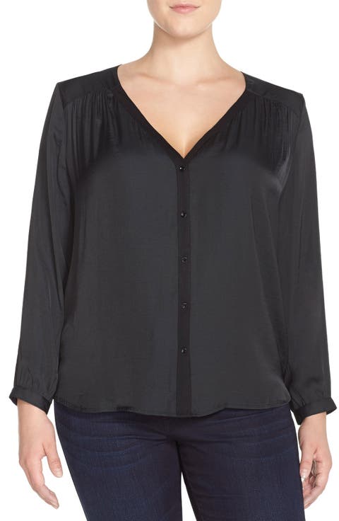 'Lorena' Back Drape Mixed Media Top (Plus Size)