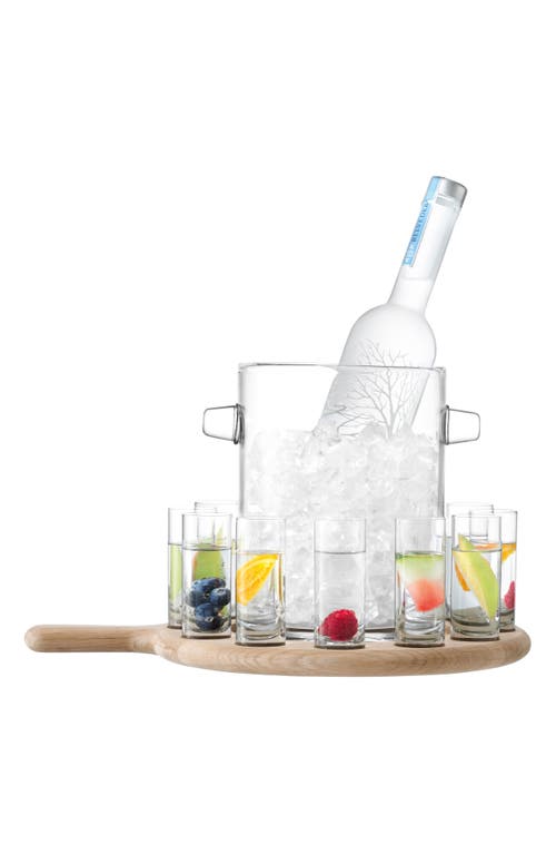 Lsa Set Of 12 Shot Glasses, Glass Ice Bucket & Oak Wood Paddle Board In Transparent