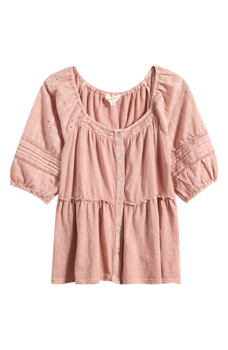 Lucky Brand Jersey Babydoll Top, Alternate, color, Peach Beige