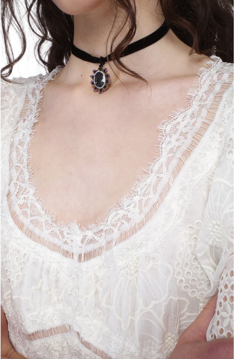 Anna Sui Poppy Embroidered Chiffon Dress, Alternate, color, Vanilla