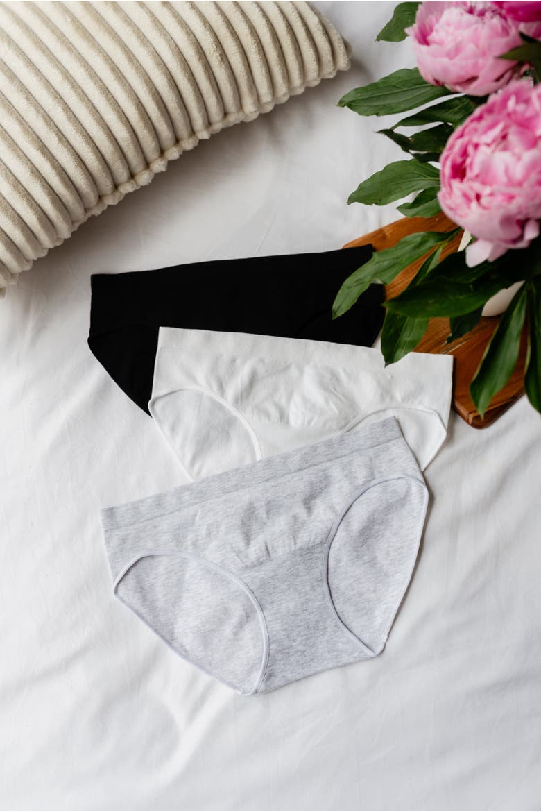 Comfy Undies - Cotton Stretch Bikini, Alternate, color, Black, White, Grey Heather