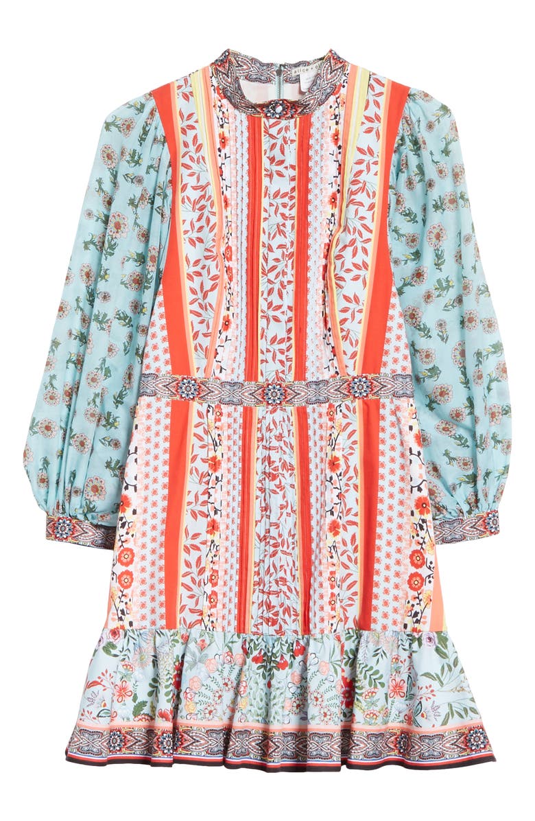 Alice + Olivia Raya Mandarin Collar Cotton Long Sleeve Dress, Alternate, color, 