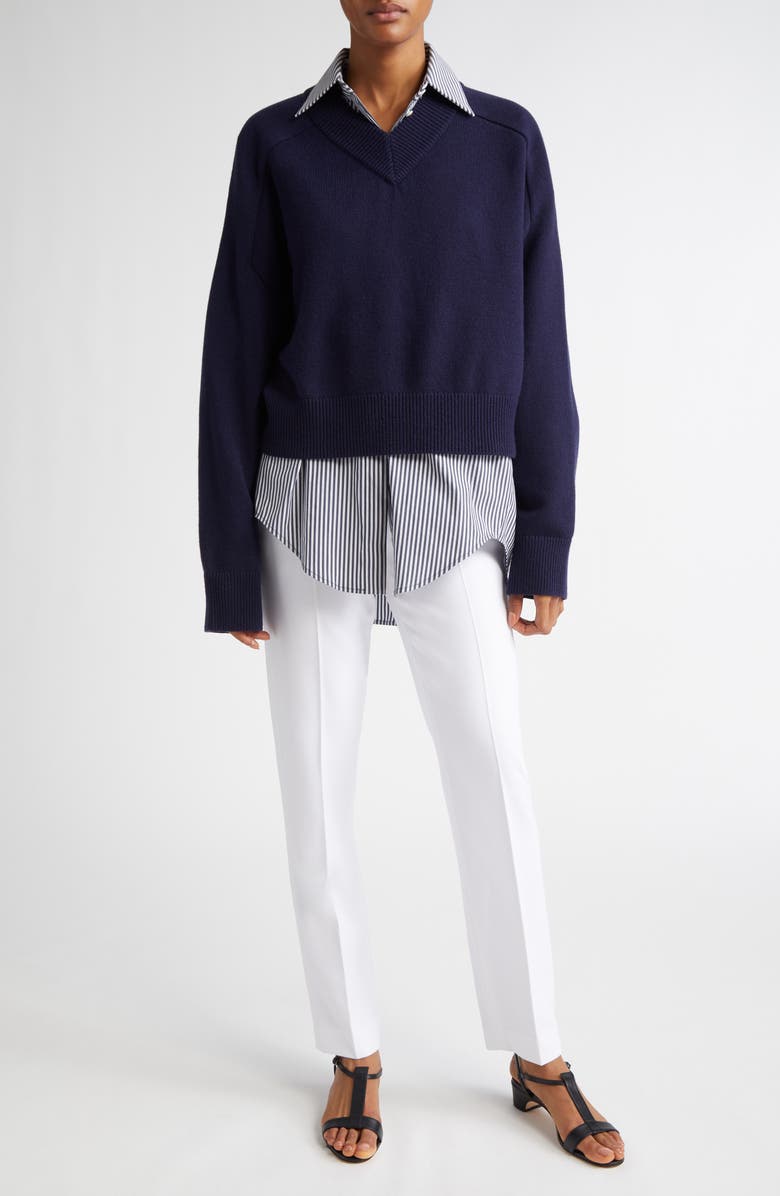 Michael Kors Collection Wedge Oversize Pinstripe Button-Up Shirt, Alternate, color,