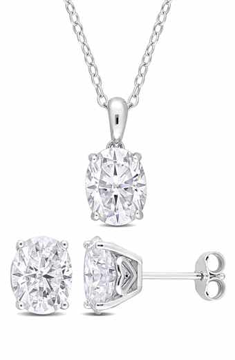 Dew Oval Lab Created Moissanite Stud Earrings & Pendant Necklace Set