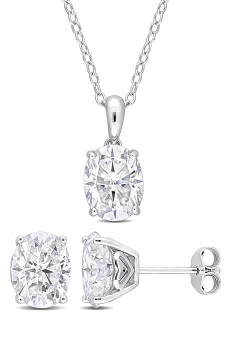 DELMAR Dew Oval Lab Created Moissanite Stud Earrings & Pendant Necklace Set