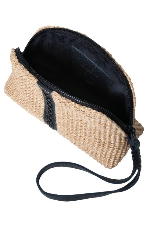 Callista Woven Fabric & Leather Wristlet In Black