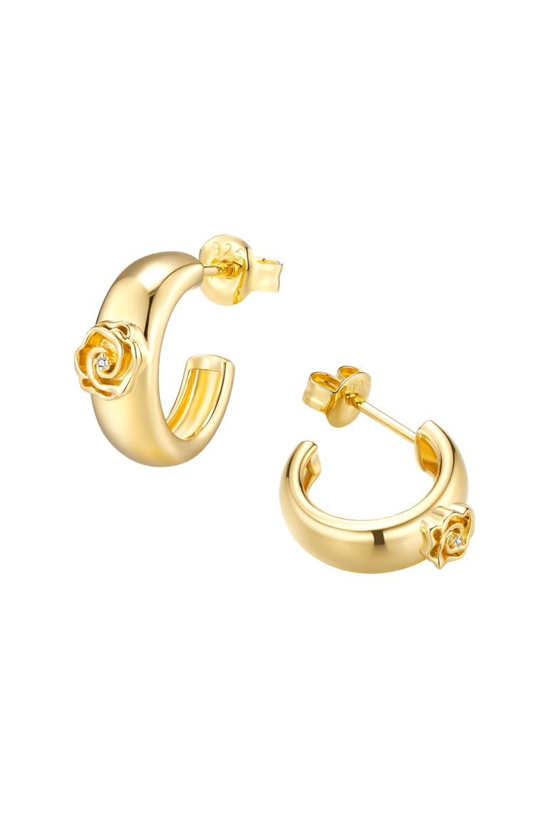 Rosie Diamond Hoops | 2 natural diamonds | 925 Sterling Silver | Earrings | Hoop | Yellow 18k-Gold Plated, Alternate, color, Rosie