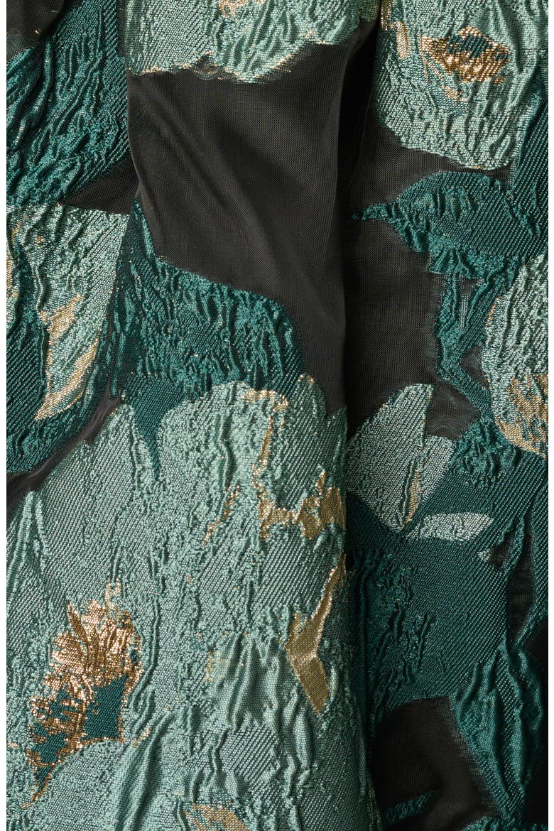 Long Sleeve Floral Jacquard Gown, Alternate, color, BLACK/ EMERALD