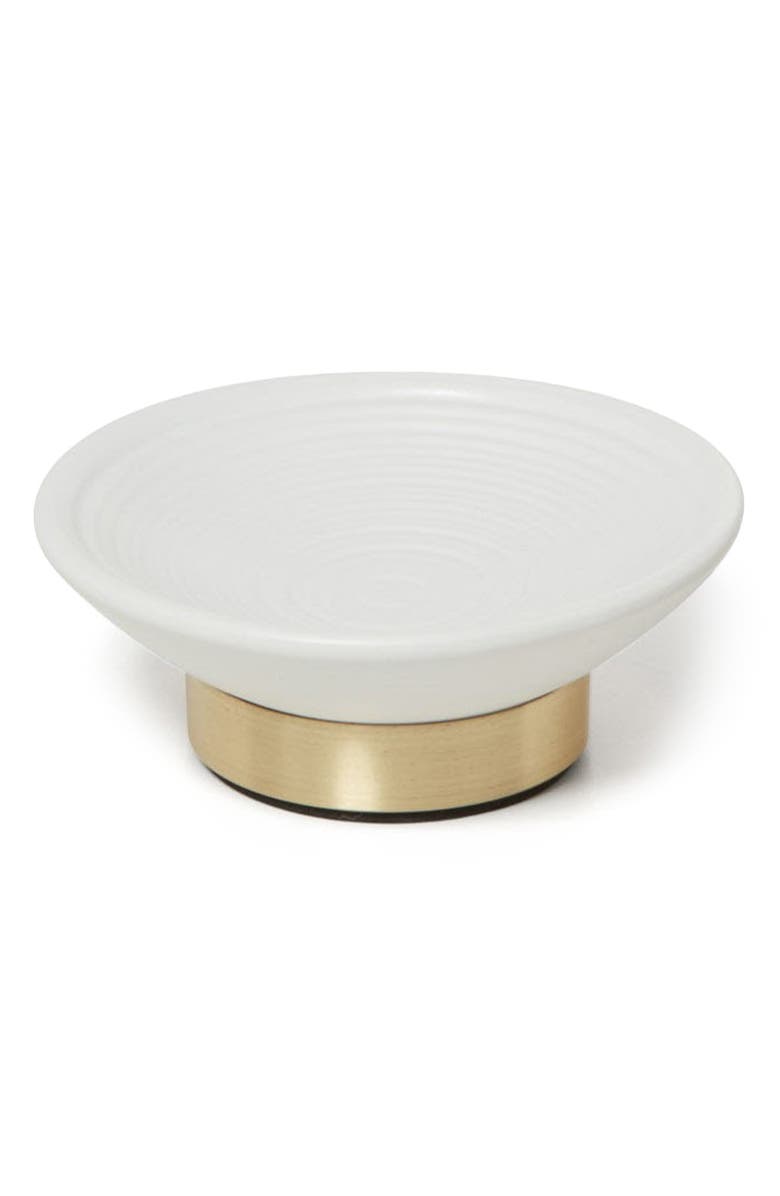 ROSELLI TRADING COMPANY Dubai Brass Trim Soap Dish, Main, color, White