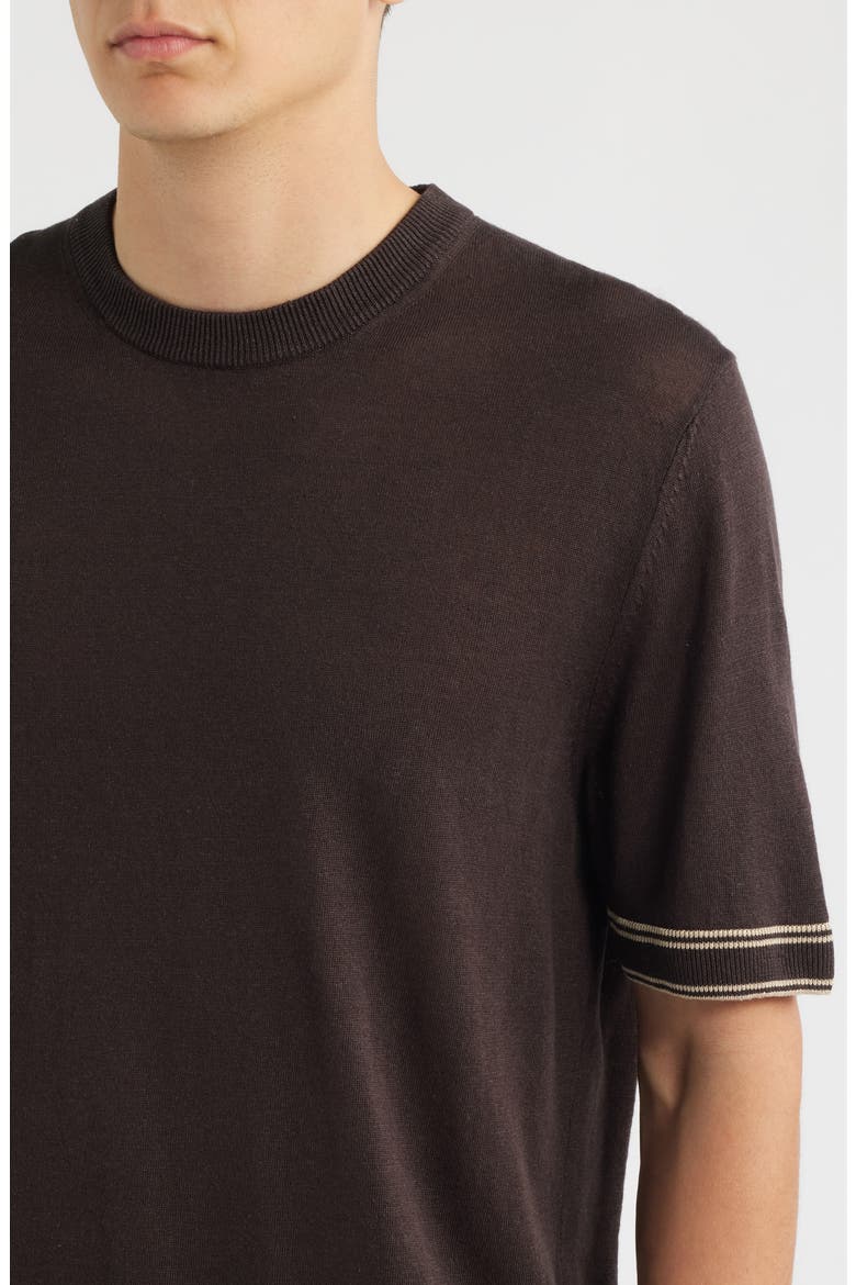 Norberto Linen Blend Short Sleeve Sweater, Alternate, color, DARK BROWN
