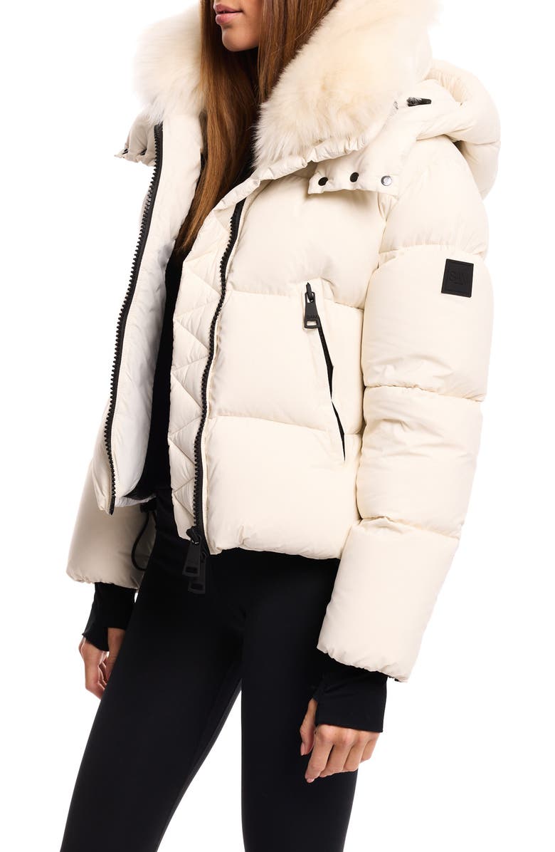 SAM. Kaia Water Resistant Down Puffer Jacket with Removable Genuine Shearling Trim, Alternate, color, Off White
