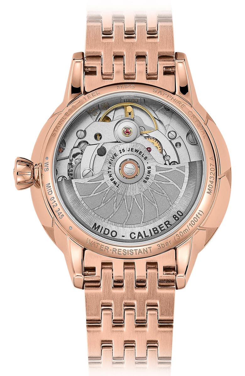 MIDO Rainflower Diamond Automatic Bracelet Watch, 34mm, Alternate, color, White Mother Of Pearl