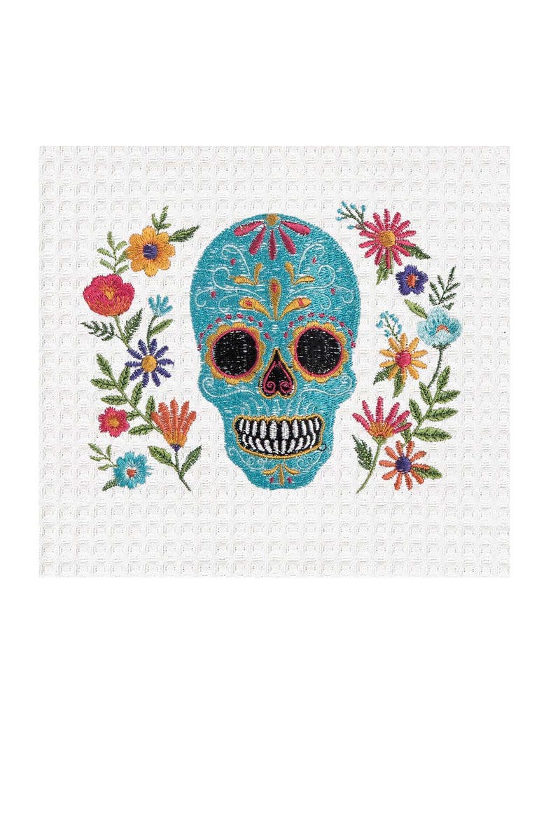 C&F Home Aqua Sugar Skull & Flowers Towel, Alternate, color, Blue