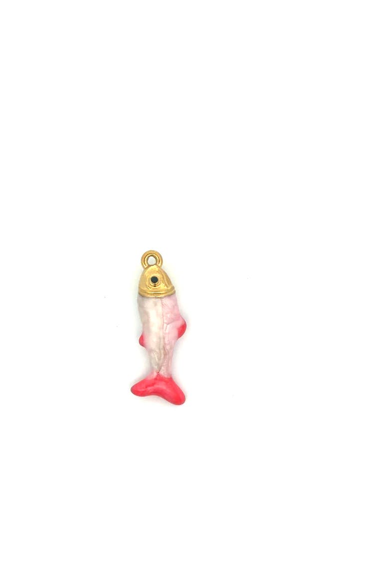 Mini Pink Enamel Fish Pendant, Alternate, color, Pink/Gold