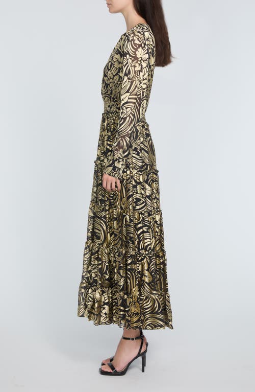 Elie Tahari The Francesca Burnout Long Sleeve Maxi Dress In Mystic Gold Floral Burnout