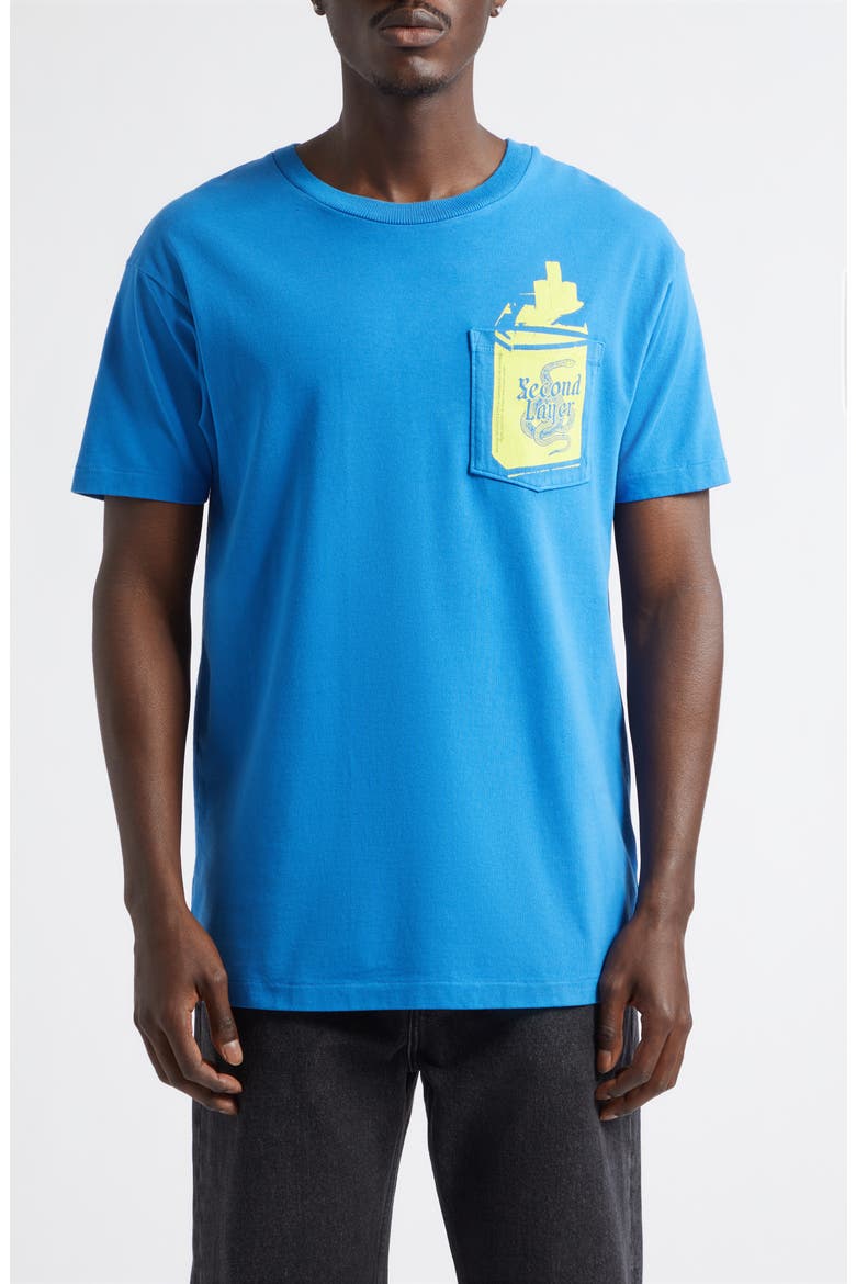 Ciggy Pocket Cotton Graphic T-Shirt, Main, color, BLUE/ YELLOW