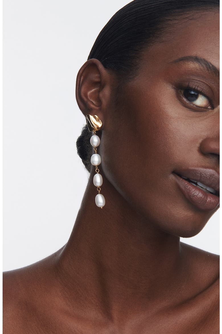 Molten Freshwater Pearl Drop Earrings, Alternate, color, GOLD