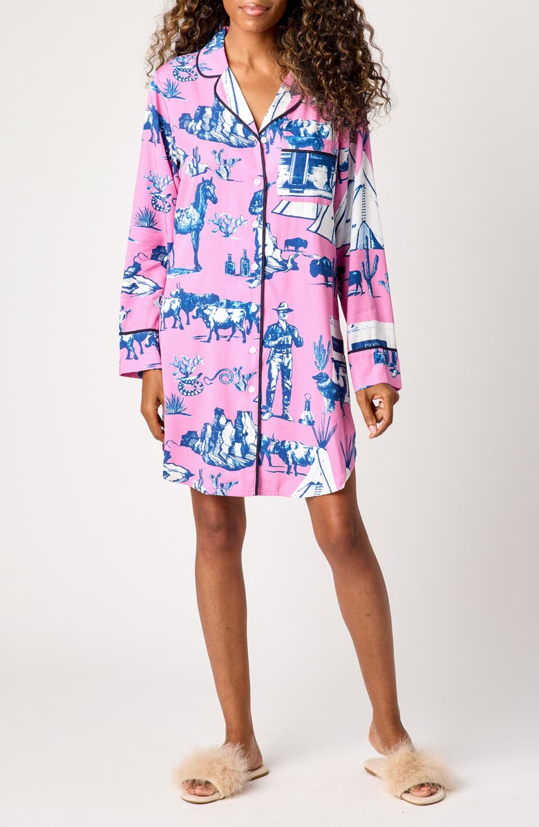 Katie Kime Marfa Toile Cotton Blend Sleep Shirt, Main, color, Pink